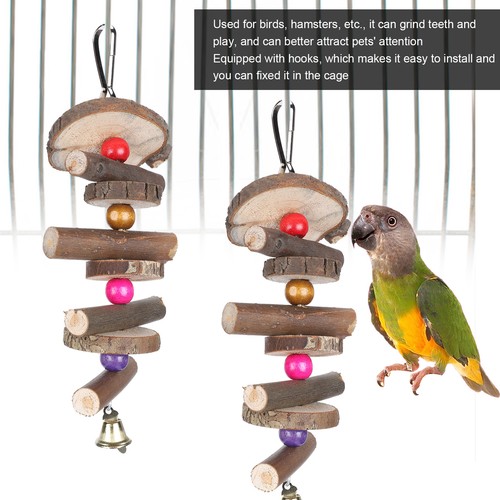 2 Pièces Perroquets En Bois à Mâcher Jouet Suspendu Oiseau Morsure Blocs - Photo 10/12