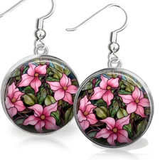 Pink Trillium Flower Earrings Faux Stained Glass Symbolizes Recovery Beauty