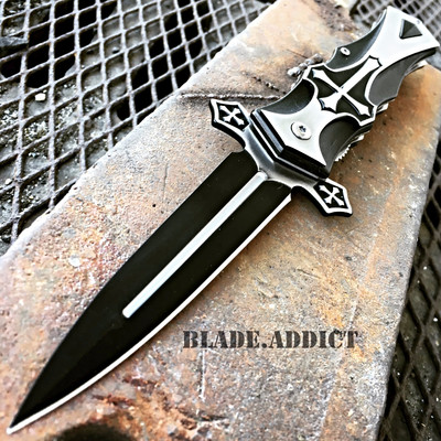 TAC-FORCE Spring Assisted Open CELTIC CROSS Folding Pocket Knife BLACK