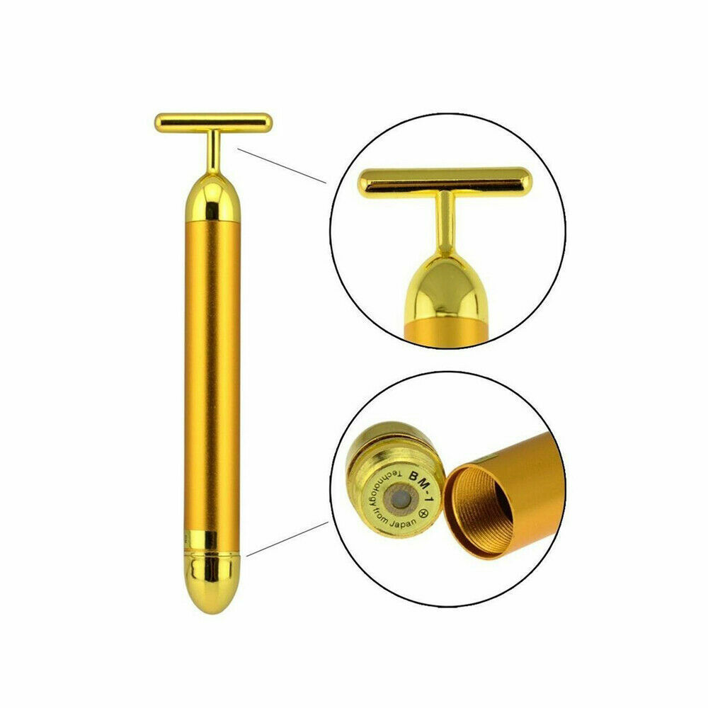 Beauty Bar 24k Golden Pulse Facial Massager T-Shape Electric Face
