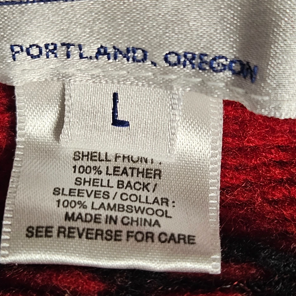 Pendleton Aztec Lambs wool Knit Suede Leather Snap Front Jacket L Red Black VTG - Image 4 of 4