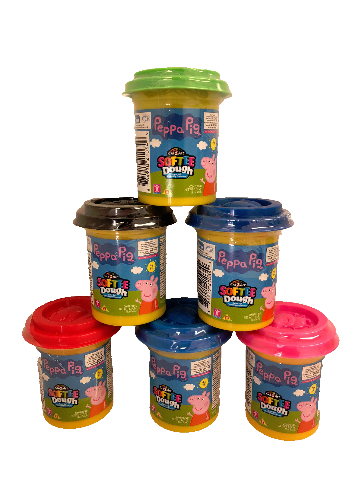 6 Tubs of Peppa Pig Cra Z Art Softee Play Doh - 6 Different Colours
