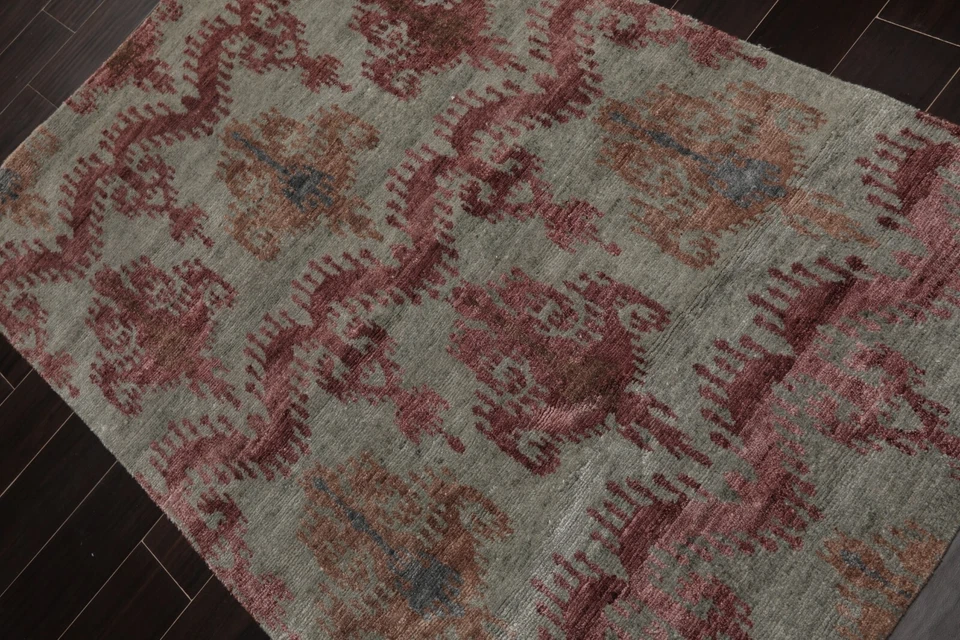 Hand Knotted Wool & Bamboo Silk Tibetan Oriental Area Rug Gray 3'9"x 5'9" - Image 3 of 4