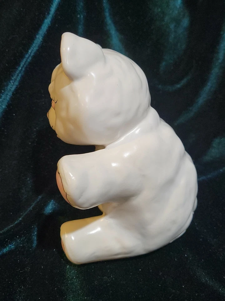 Винтажный MCM керамический плюшевый котенок котенок медведь розовое белое золото детской ручной росписи - Изображение 2 из 4