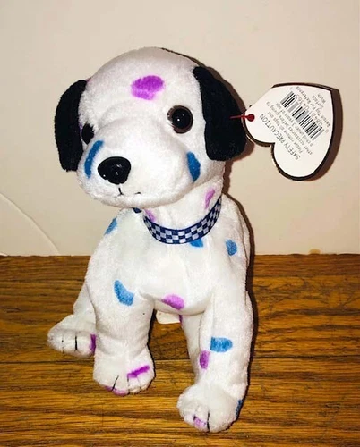 Vintage Ty Beanie Baby Dizzy Dalmatian Colored Spot Dog Plush Stuffed Animal NWT