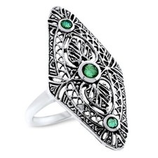 GENUINE EMERAL CLASSIC ART DECO STYLE 925 STERLING SILVER RING      1069X