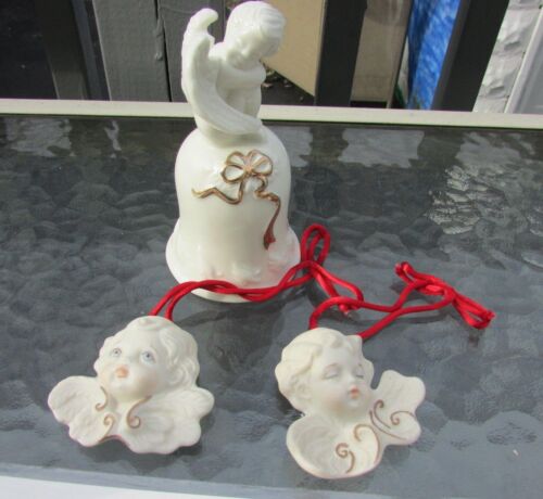 Porcelain Angel Christmas Ornaments Bell Hand Made Signed MT 88 Vintage Lot - Picture 1 of 12