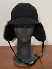 Vintage Mr. Bick USA Men M Hat Black Suede Leather Aviator Hat BK35DF Sheepskin