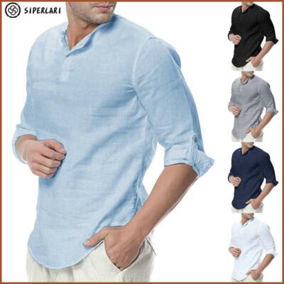 Camisas De HoMbre De Vestir de Hilo de Moda Elegantes Para Camisetas Manga  Larga