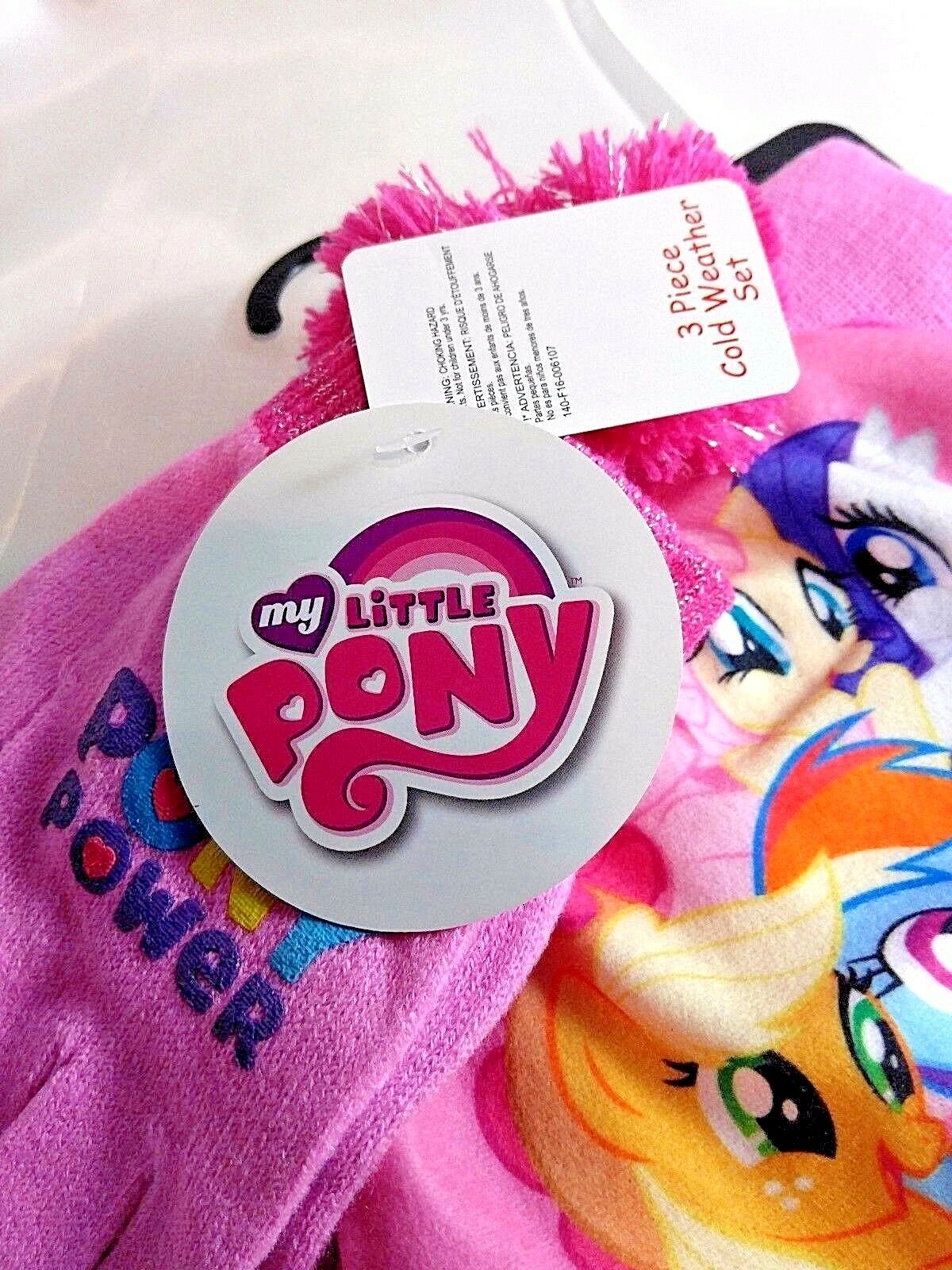 Set cappello e guanti MY LITTLE PONY con sciarpa MLP SET 3 PEZZI rosa lavorato a maglia R $24 nuovo con etichette