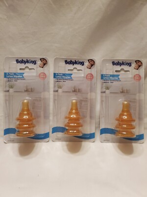 Lot Of 3 Baby King Latex Nipples Medium Flow 3 In Pack 9 Total Fits Most Nursers