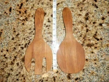 Wooden Salad Servers FORK AND SPOON SET ~ MCM ~ Vintage Serving Lot of 2