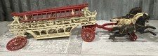 MASSIVE c1900s CAST IRON HORSE DRAWN FIRE ENGINE LADDER TRUCK 29" LONG