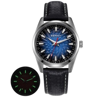 38MM BERNY Quartz Watch Men's Luxury Sapphire 100M Waterproof Leather Gift NEW