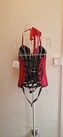 Ann Summers Red Black Lace Corset Bustier Size 12 Boned Lingerie Halterneck
