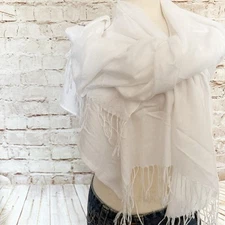 Pashmina Lightweight Fringe Scarf Wrap White 