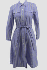 Talbots Midi Shirt Dress Women 6P Blue Striped Button Belted Pockets Long Sleeve