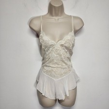 Vintage Victoria's Secret Lace Teddy Bodysuit M Ivory Chiffon Sultry Coquette