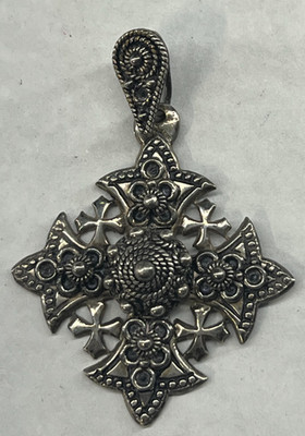 VTG 900 Silver Jerusalem Crusader Cross Pendant 2'' Length 11 grams Religious
