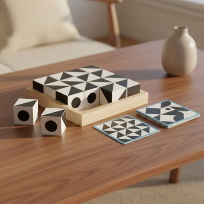 Wooden Pattern Blocks Set Solid Wood Construction Geometric Shape Game