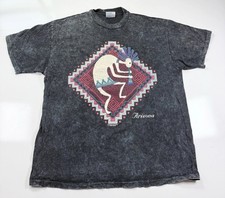 Vintage 90s Hanes Arizona Kokopelli Tribal Graphic Tee Black Large XL USA Made