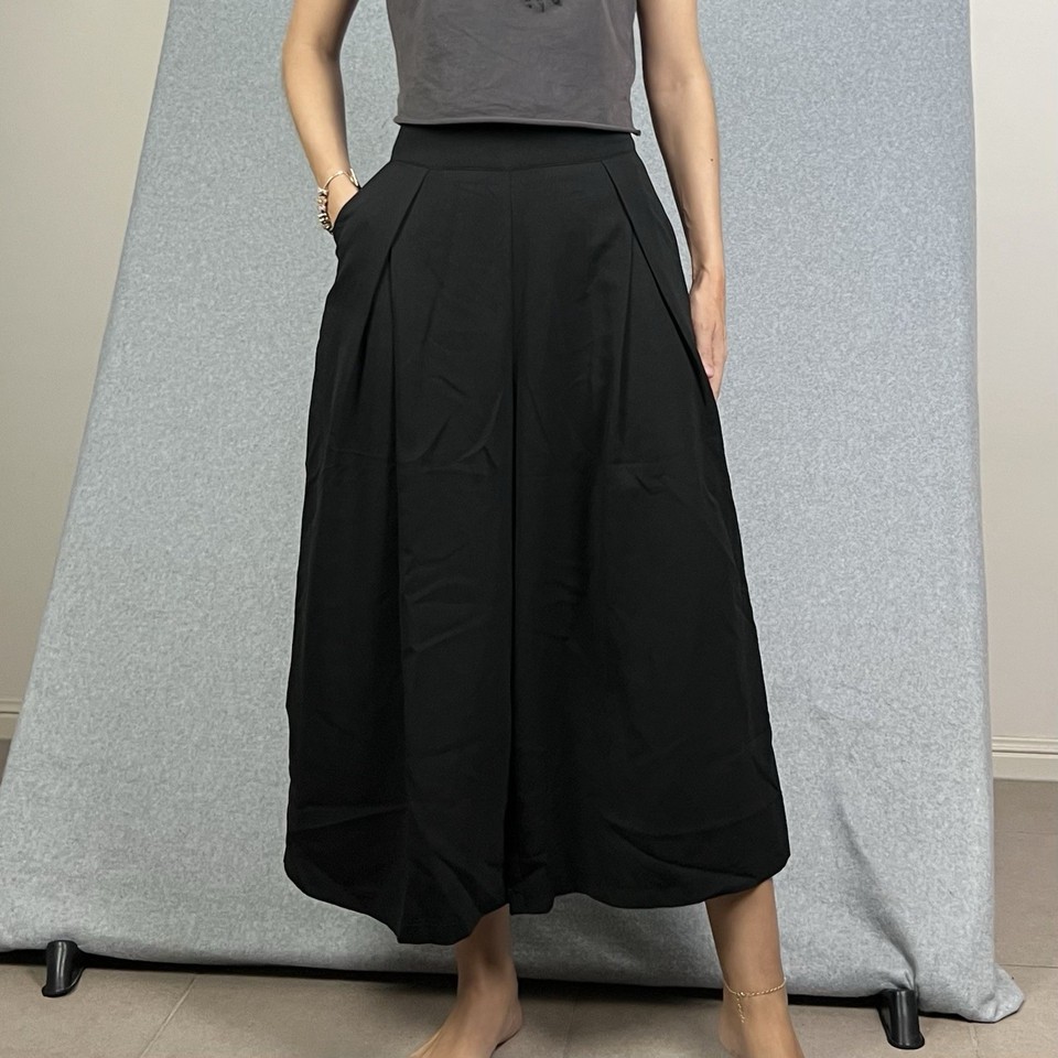 Culotte Wide Leg Pants Womens 10 S Black High Waisted Pleated Crop Preppy