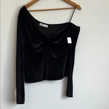Elodie One Shoulder Black Velvet Women's Top XL