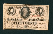 50¢ 1863 Confederate States of America ** DAILY CURRENCY AUCTIONS (PINHOLES)