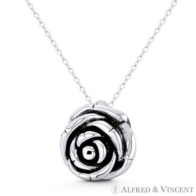 Rose Blume Liebe & Romantik Charm oxidiert 925 Sterling Silber 3D 18x20mm Anhänger