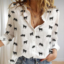 Angus Cattle Womens Blouse Shirt Cow Casual Shirt Womens Shirts