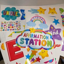 Lot of 8 - 46 pc Affirmation Station Bulletin Board Set Classroom Decor Cutouts