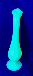 Vintage Fenton Custard Satin Uranium Glass Water Lily Footed Swung Bud Vase Glow