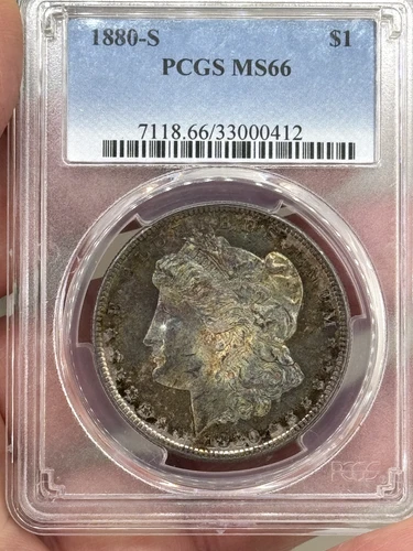 1880 S Toned Morgan $ PCGS MS 66💎Monster  Multicolor Toned Rainbow 💎PL Fields