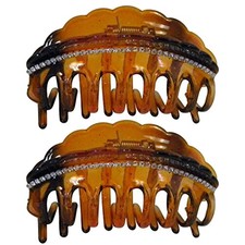 Set of 2 Tortoise Large Rhinestone Embellished Jaw Hair Claw Clips Box