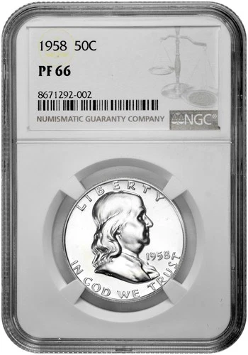1958 50C Silver Proof Franklin Half Dollar NGC Graded PF 66 in New Holder