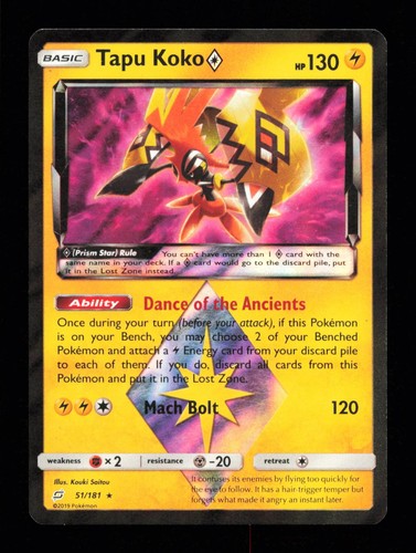 Tapu Koko ◇ 51/181 Prism Star Rare Team Up Pokemon Holo Moderately Played