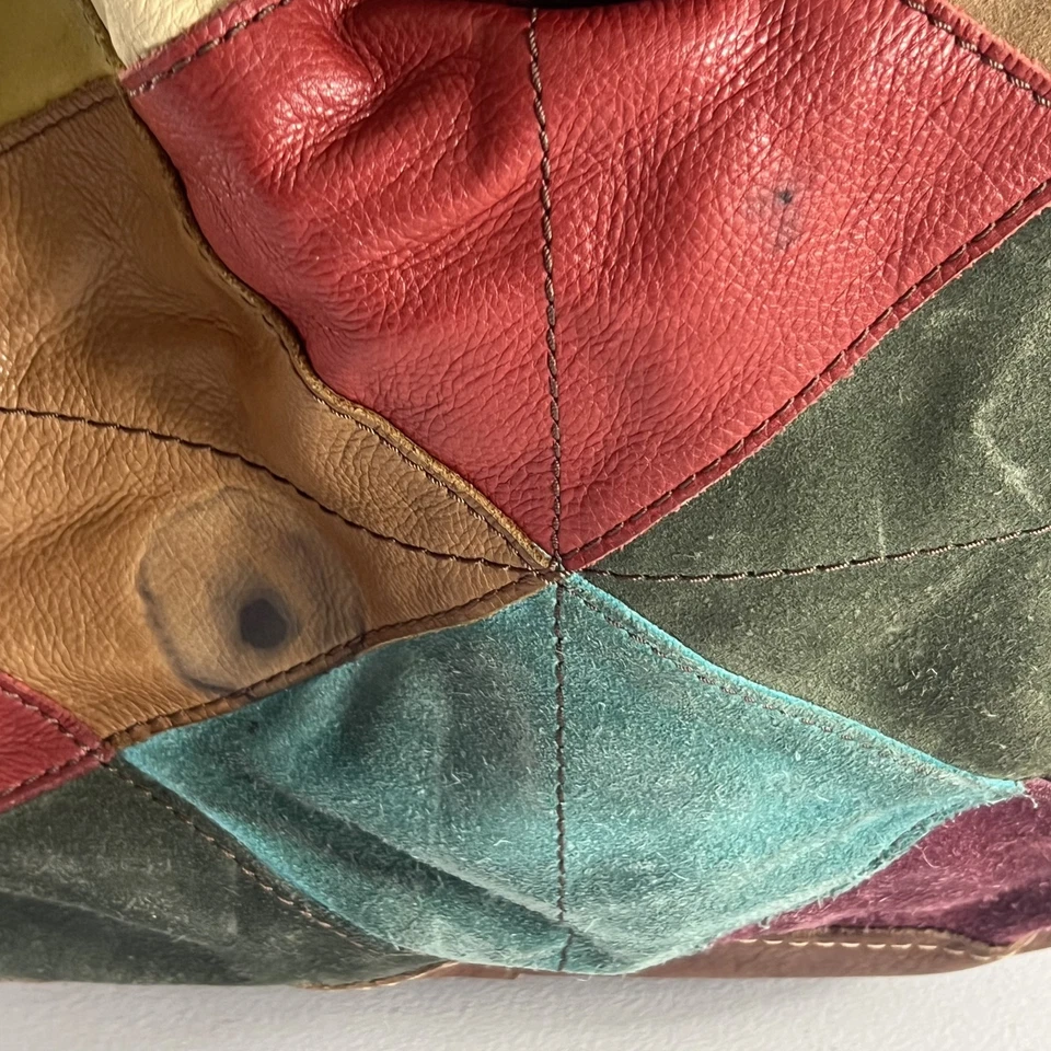 Lucky Brand Hobo Shoulder Bag Colorful Patchwork Leather Suede Flowers Vtg Boho - Image 4 of 4