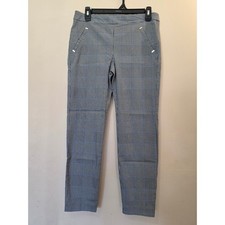 SOHO Apparel Ltd Grey Blue Glen Plaid Pull On Slim Leg Trousers Pants Womens M