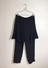Giorgio Armani Black Silk Pants Ruffle Detail Made in Italy Womens 42