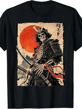 100% Made in USA, 180g Japan Samurai Warrior Skeleton Ukiyo Ink Artwork Samurai