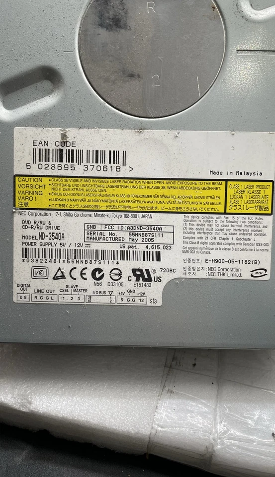 NEC ND-3540A DVD R/RW CD-R/RW Optical Drive Internal DVD Burner Unit - Image 3 of 4