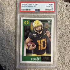 2020 Panini Score Justin Herbert Psa 10 Rookie Card #362. rookie card picture