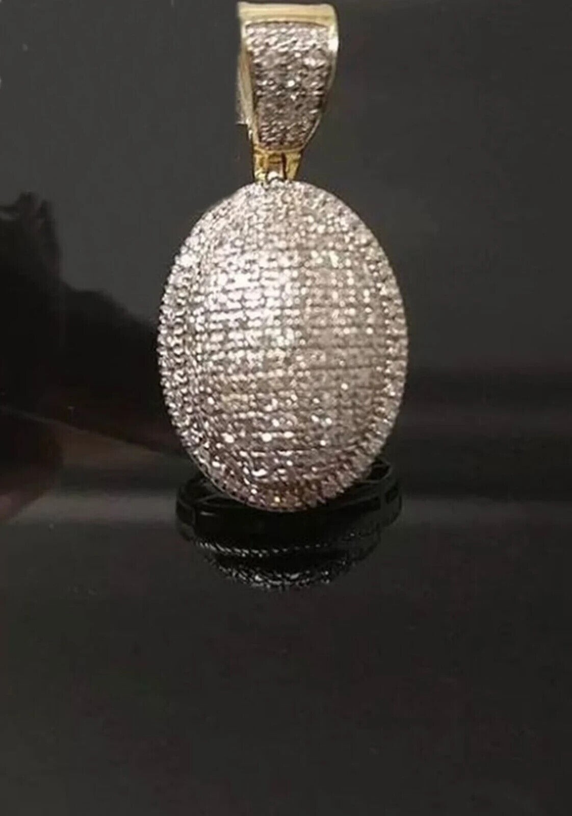 1.70Ct Lab Created Diamond Round Dome Oval Shape Pendant 14K Yellow Gold Finish