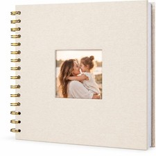 8x8 Scrapbook Photo Album Linen Cover 40 Pages White Acid-Free Paper Beige
