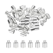 50-Pack Tassel Cord End Caps, 6mm ID Kumihimo End Tip Silver Tone 