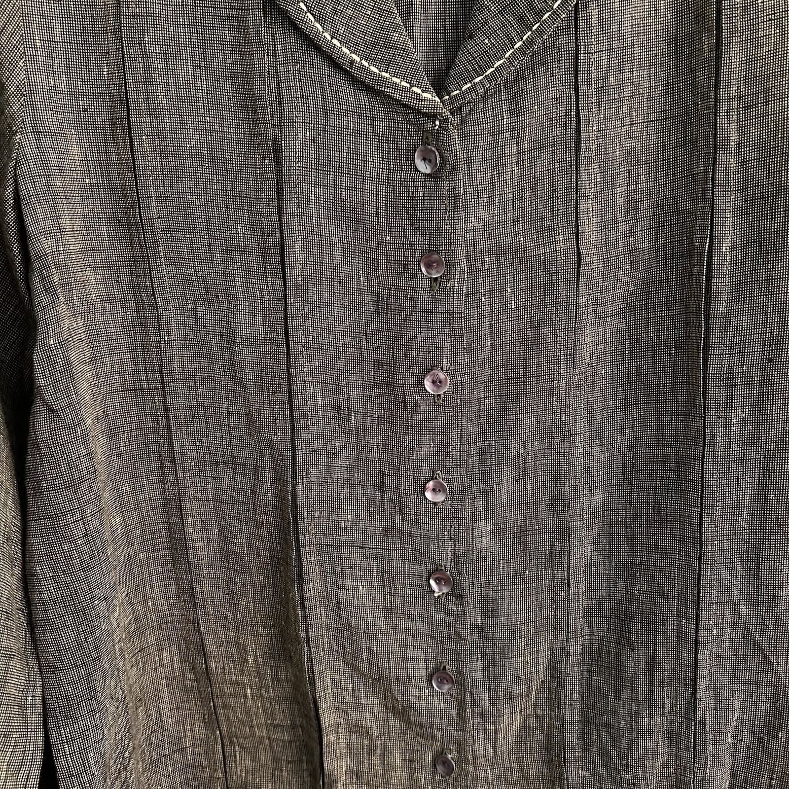 Karavan Womens Olive Green Woven Linen Blazer Blouse Medium Button Front