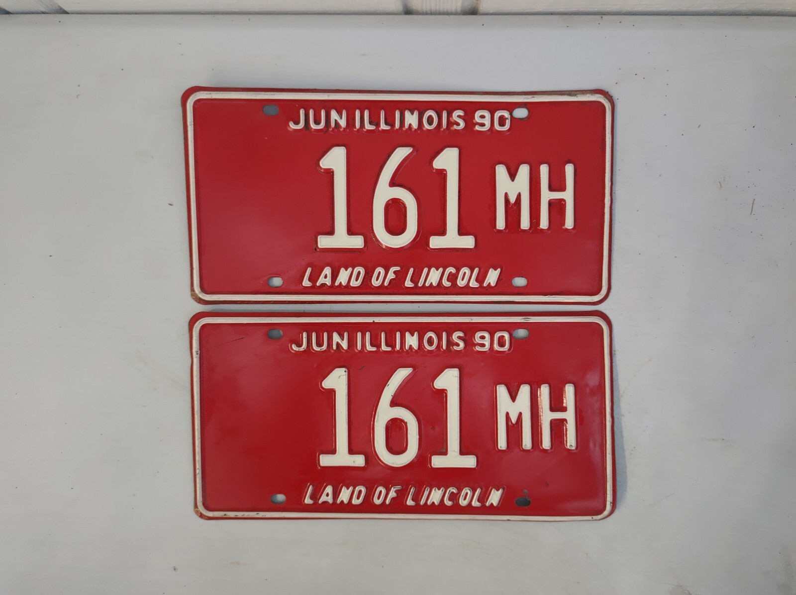 VTG 1990 Red Illinois Truck Mileage Tax License Plate Auto Tag Low Number 161 MH