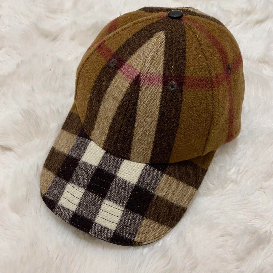 BURBERRY plaid wool cap logo adjustable color brown fashion goods