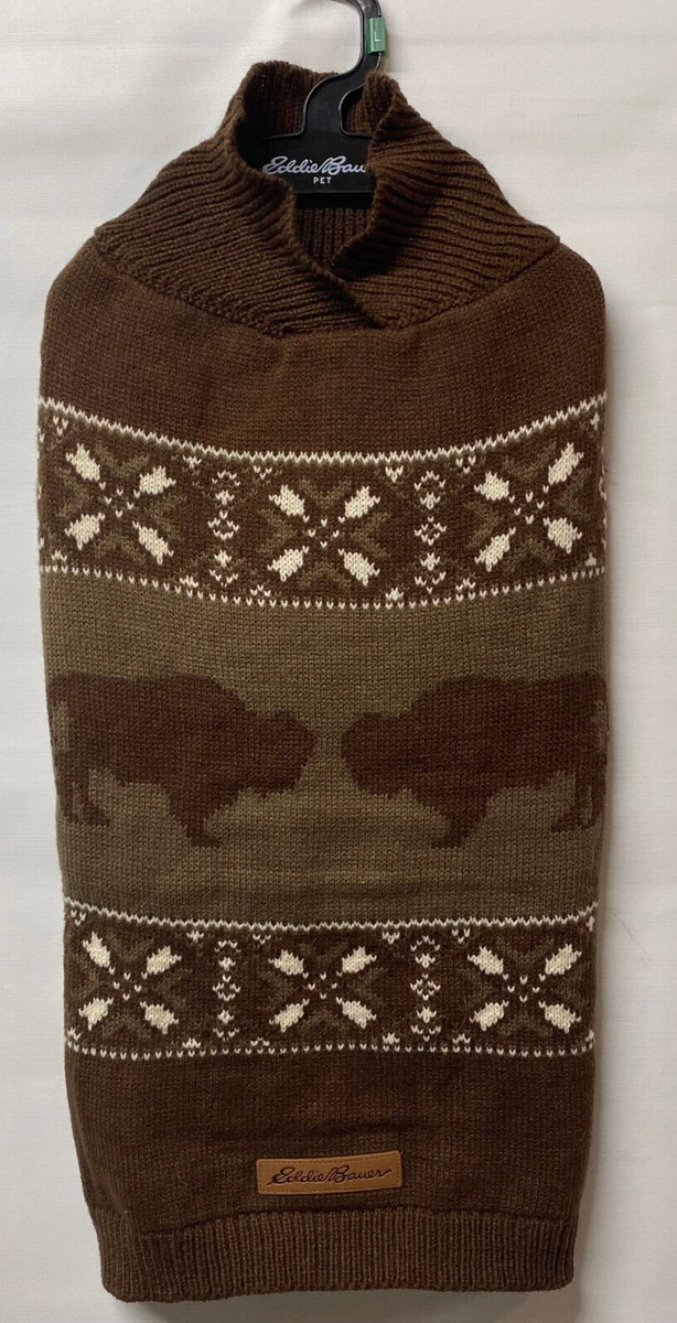Eddie Bauer Pet Apparel Cozy Dog Sweater Brown with Buffalo Large 35 65 lbs