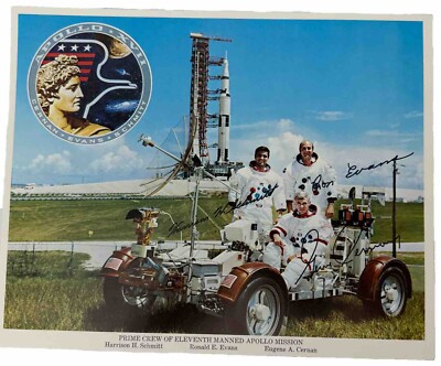 Vtg NASA Apollo 17 Mission Crew Photo 8 x 10  Signed Autographed Schmitt Evans